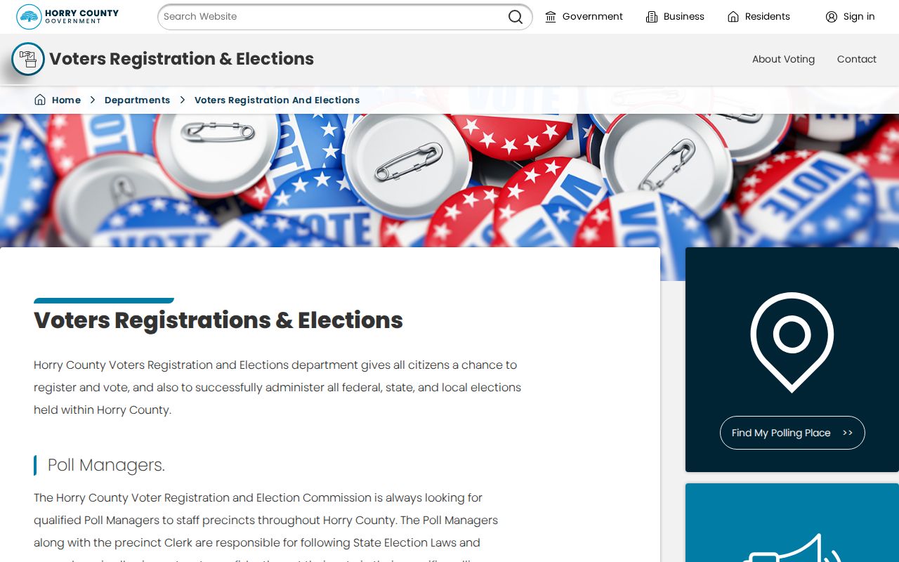 Horry County residents directory Voters Registration and Elections office